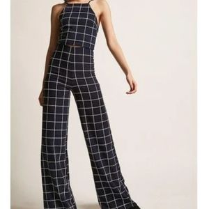 FOREVER 21 Blue/White Grid Crop Top/Pants Set (S)